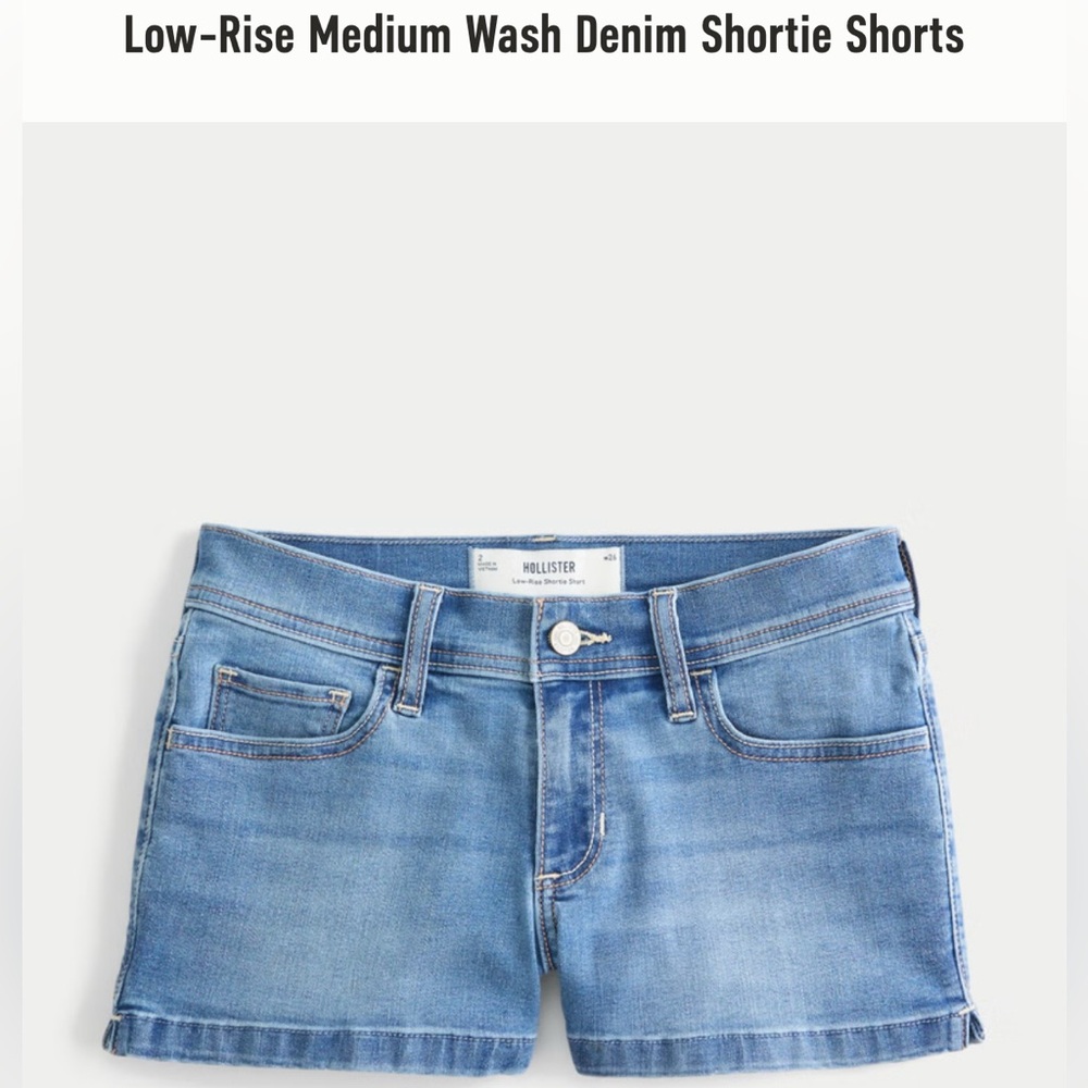 Hollister Low-Rise Medium Wash DenimShortie Shorts